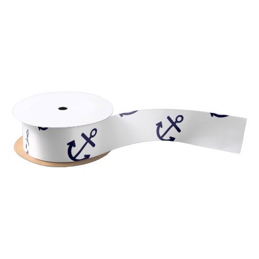Navy Blue Anchors White Background Pattern Lint (Spoel)