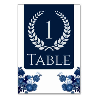 Navy Blue and Floral Table Number with Color Block Kaart
