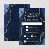 Navy Blue and Gold Agate Wedding Meal Choice RSVP Kaartje (Voorkant / Achterkant)
