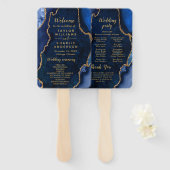 Navy Blue and Gold Agate Wedding Program Handwaaier (Voorkant en achterkant)