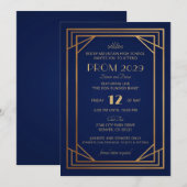Navy Blue and Gold Art Deco Invitation Kaart (Voorkant / Achterkant)