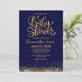 Navy Blue and Gold Baby Shower Invitation (Debout devant)
