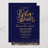 Navy Blue and Gold Baby Shower Invitation (Devant / Derrière)