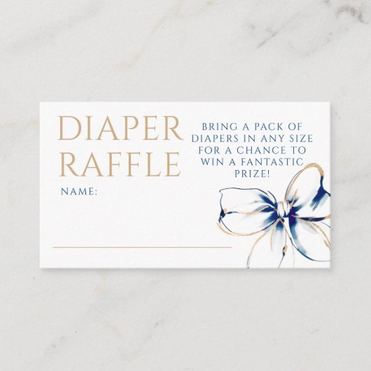 Navy Blue and Gold Bow Diaper Raffle Ticket Informatiekaartje (Voorkant)