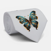 Navy Blue and Gold Butterfly Seamless Pattern Stropdas (Opgerold)