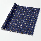 Navy Blue and Gold Christmas Reindeers Cadeaupapier (Uitgerold)