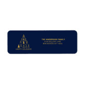 Navy Blue and Gold Christmas Tree | Holiday Etiket (Voorkant)