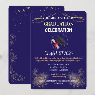 Navy Blue and Gold Graduation Party Save the Date  Kaart