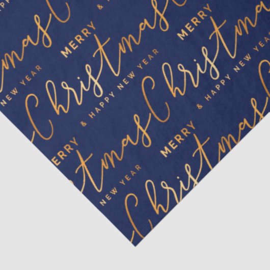 Navy Blue and Gold Merry Christmas Word Art Tissuepapier (Detail)