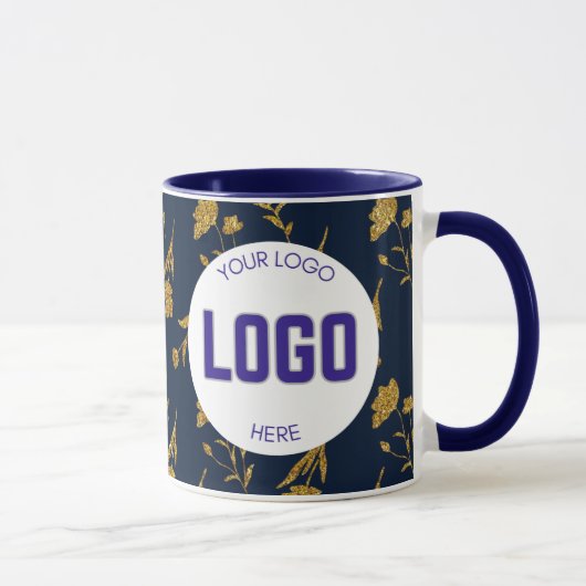 Navy Blue and Gold Modern Boho Custom Logo Mug Mok (Rechts)