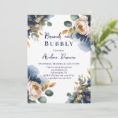 Navy Blue and Gold Peony Brunch and Bubbly Kaart (Staand voorkant)