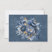 Navy Blue and Gold Peony Wedding Bedankkaart (Achterkant)