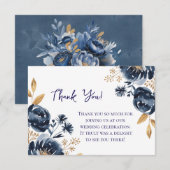 Navy Blue and Gold Peony Wedding Bedankkaart (Voorkant / Achterkant)