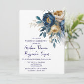 Navy Blue and Gold Peony Wedding Celebration Kaart (Staand voorkant)