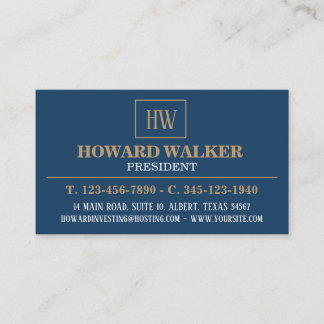 Navy Blue and Gold Simple Luxury Professional Visitekaartje