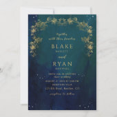 Navy, Blue and Green Enchanting Celestial Wedding Kaart (Voorkant)