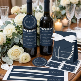 Navy Blue and Ivory Elegant Monogram Wedding Adreslabel Wikkel