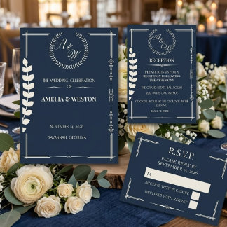 Navy Blue and Ivory Elegant Wedding Reception Informatiekaartje