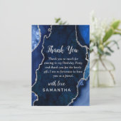 Navy Blue and Silver Agate Birthday Party Bedankkaart (Staand voorkant)