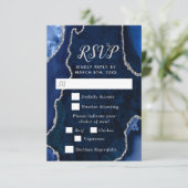 Navy Blue and Silver Agate Wedding Meal Choice RSVP Kaartje (Staand voorkant)