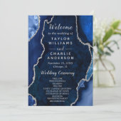 Navy Blue and Silver Agate Wedding Program Programma (Staand voorkant)