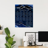 Navy Blue and Silver Agate Wedding Seating Chart Poster (Thuiskantoor)