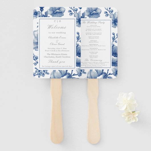 Navy Blue And Silver Wedding Program Handwaaier (Voorkant en achterkant)