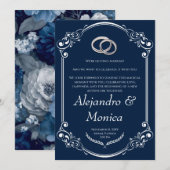 Navy Blue and Silver Wedding Ring Invitation (Devant / Derrière)