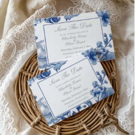 Navy Blue And Silver Wedding Save The Date Card