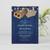 Navy Blue and Sunflower Floral Wedding Invitations Kaart (Staand voorkant)