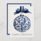 Navy Blue and White Chinoiserie Christmas Ornament Notitiekaartje (Voorkant / Achterkant)