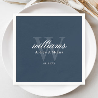 Navy Blue and White Monogram Wedding Servet