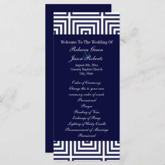 Navy Blue anker nautische bruiloft programma's (Voorkant / Achterkant)