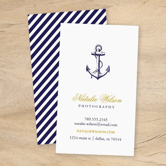 Navy Blue Anker Verticaal Visitekaartje