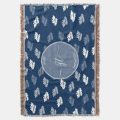 Navy Blue Antiek Leaves Monogram Deken (Voorkant Verticaal)