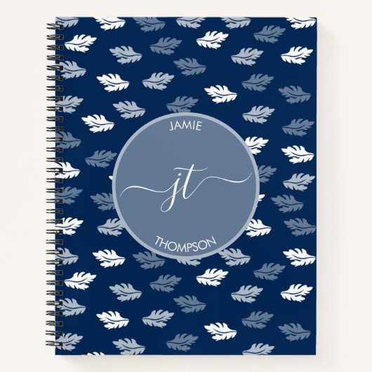 Navy Blue Antiek Leaves Monogram Notitieboek (Voorkant)