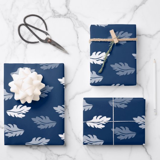 Navy Blue Antiek Leaves Pattern Inpakpapier Vel (Voorkant)