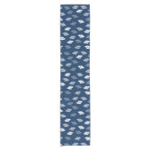 Navy Blue Antiek Leaves Pattern Korte Tafelloper (Voorkant)