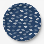 Navy Blue Antiek Leaves Pattern Papieren Bordje (Voorkant)