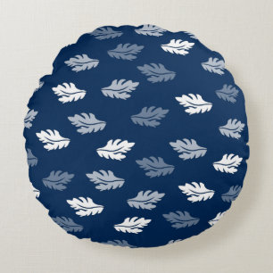 Navy Blue Antiek Leaves Pattern Rond Kussen