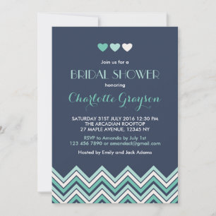 Navy Blue Aqua Chevron Bridal Shower Kaart