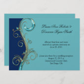Navy Blue Aqua Gold  Post Wedding Kaart (Voorkant / Achterkant)
