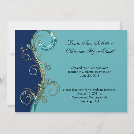 Navy Blue Aqua Gold  Post Wedding Kaart (Voorkant)