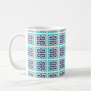 Navy Blue Aqua Griekse Patroon Koffiemok