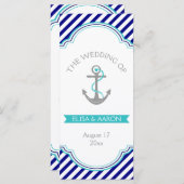 Navy blue, aqua nautical bruiloft programma (Voorkant / Achterkant)