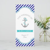 Navy blue, aqua nautical bruiloft programma (Staand voorkant)