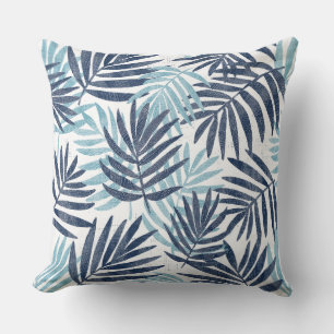 Navy Blue Aqua & White Palm Leaf Sierkussen