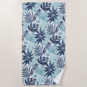 Navy Blue Aqua & White Palm Leaf Strandlaken (Voorkant)