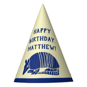 Navy Blue Armadillo gepersonaliseerde verjaardag Feesthoedjes