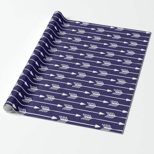 Navy Blue Arrows Pattern Cadeaupapier (Uitgerold)